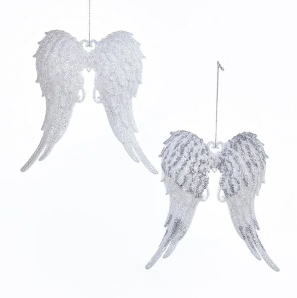 5.7" White Acrylic Glitter Angel Wing Ornament