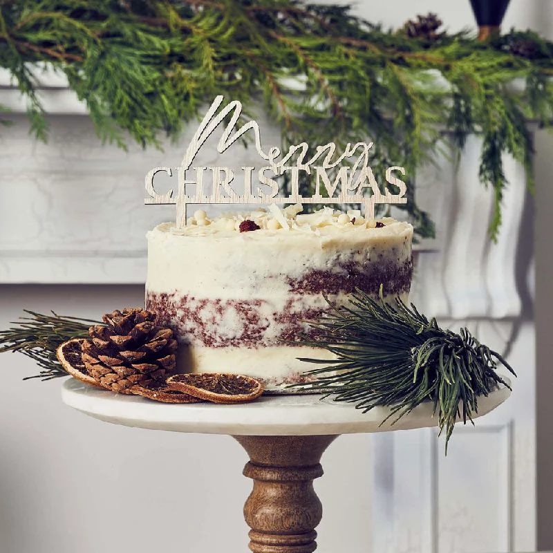 Wooden 'Merry Christmas' Cake Topper