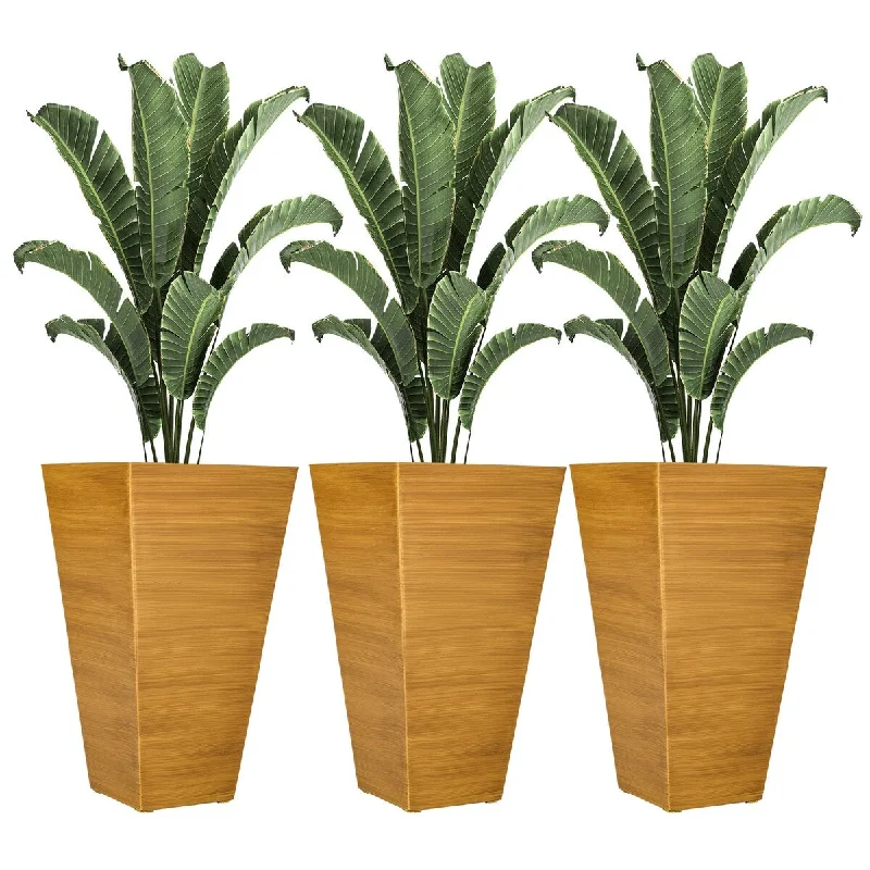 28" Tall Outdoor Planters with Drainage Holes and Plug (Set of 3)