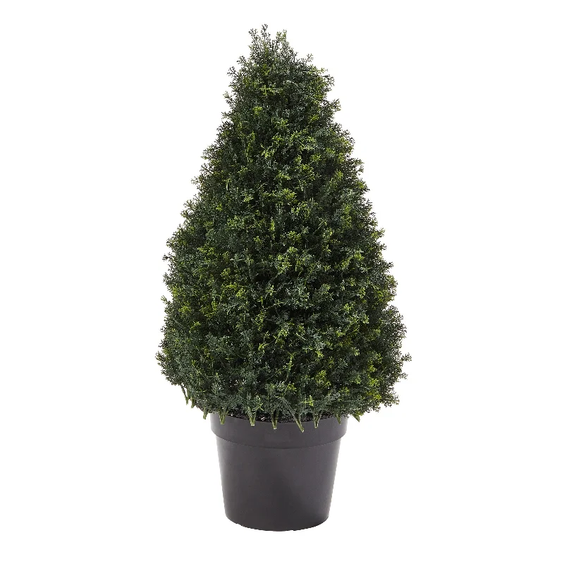 37-Inches Artificial Silk Cypress Topiary - Tower Style Faux Plant