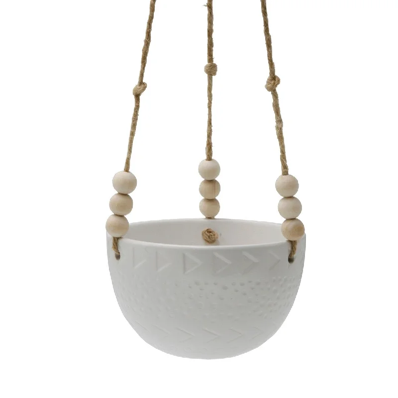 5.375" Caveman Ceramic Hanging Planter with Beads