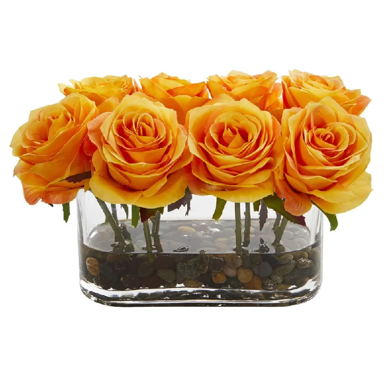 5.5" Blooming Roses in Glass Vase Artificial Arrangement