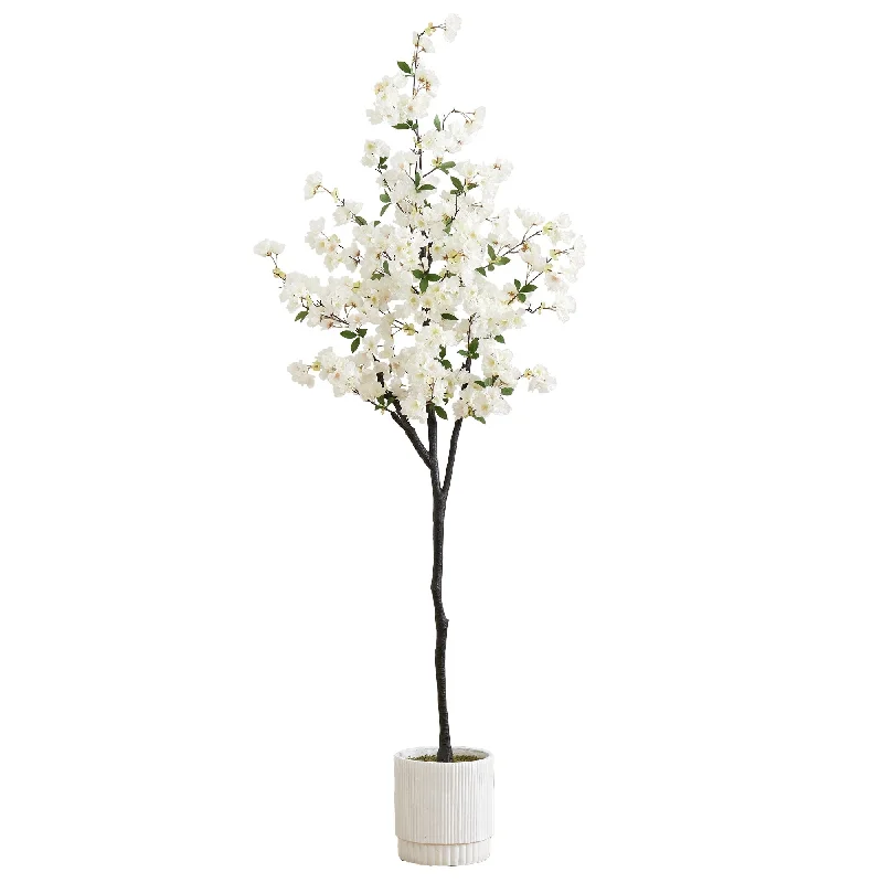 6' Artificial Cherry Blossom Tree with White Decorative Planter