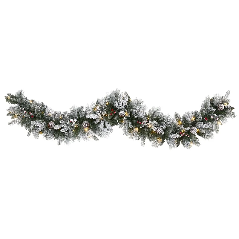 6' Flocked Mixed Pine Christmas Garland with 50 LED Lights