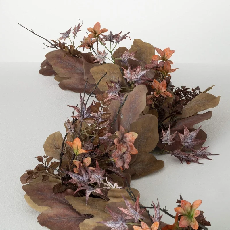 72"L Sullivans Artificial Mixed Leaf Rustic Fall Garland, Brown