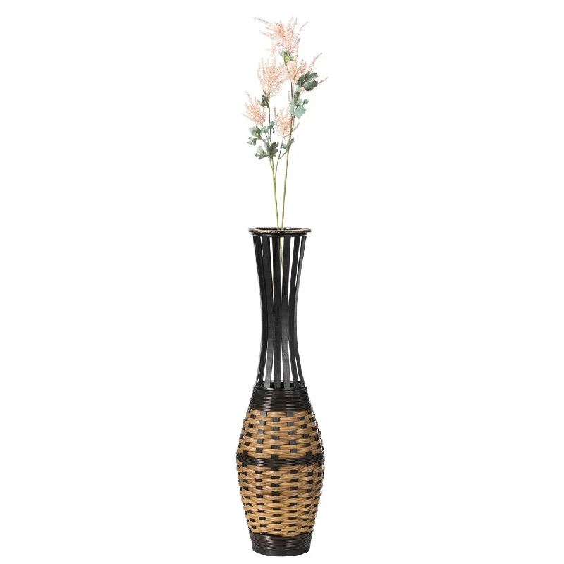 Antique Brown 34-inch-tall Trumpet Style Floor Vase - Versatile Entryway or Living Room, or Bedroom Decor with Bamboo Rope