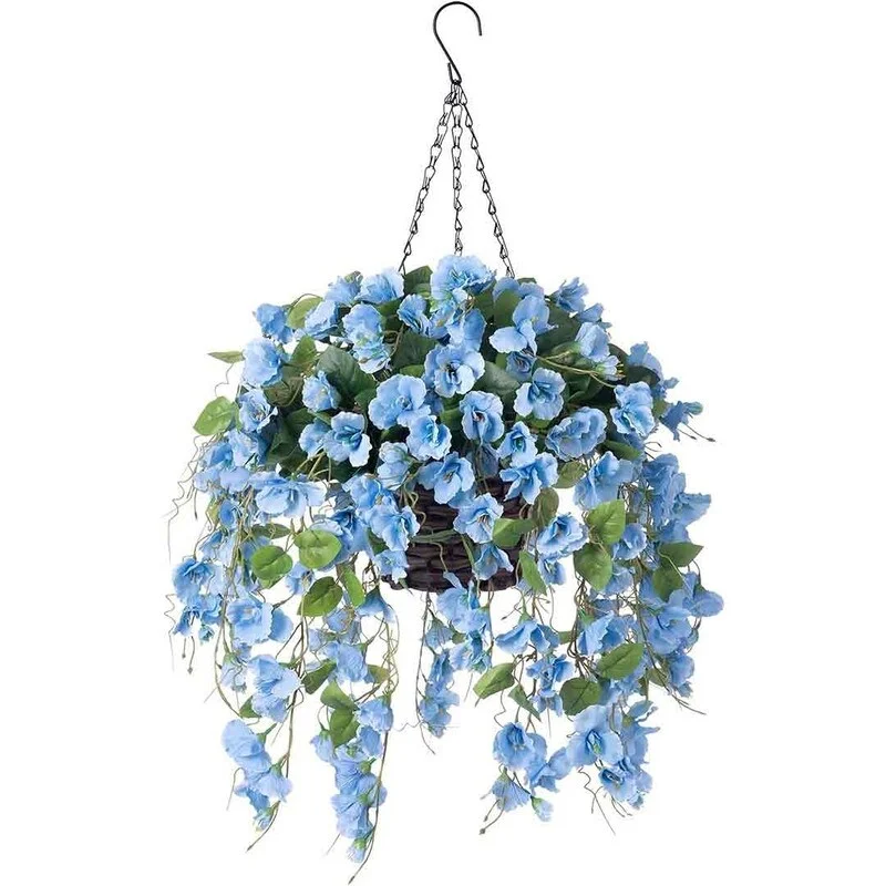 Artificial Faux Hanging Flowers Plants Baskets for Spring Outdoor Outside Decoration, Fake White Silk Long Stems Vines Hibiscus