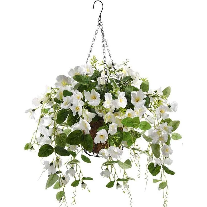 Artificial Hanging Flowers Basket for Outdoor Spring Decoration,4 Packs Faux Silk Daisies Coconut Lining Hanging Baskets