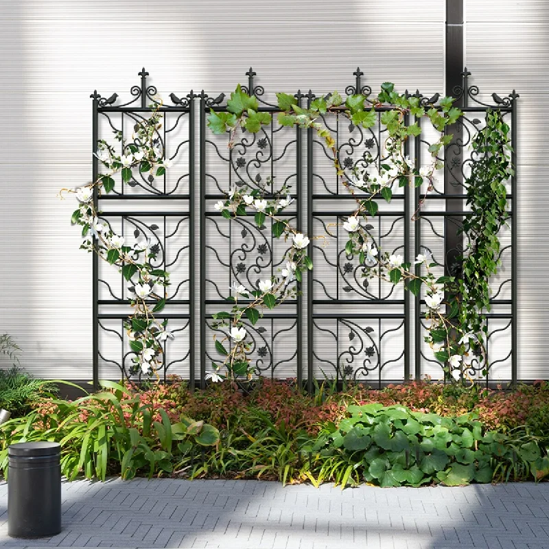 Black Iron Garden Wall Trellis Plant Climbing (Set of 2)