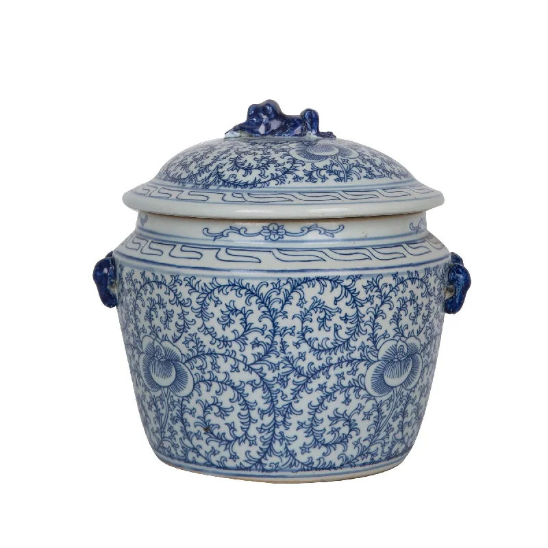 Blue and White Lidded Rice Jar Floral Motif