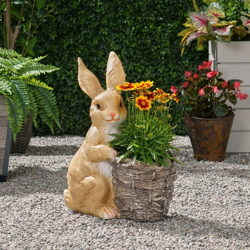 Brown Bunny Statue Planter Cartoon Animal Plant Pots Rabbit Art Flower Pot Outdoor Decor Planter Pot for Gardening Flowers