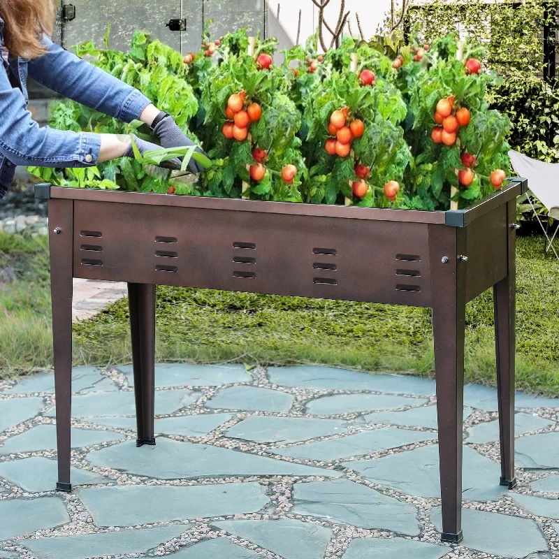 Brown Metal Rectangular Raised Garden Planter - 27.95" H x 39.57" W x 17.72" D