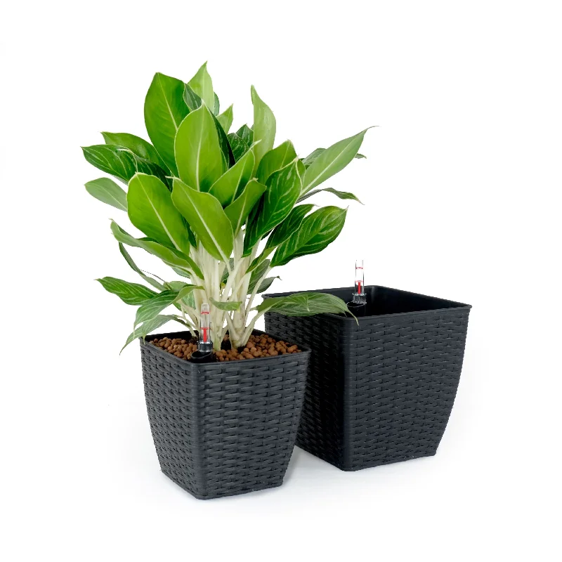 DTY Signature 2-Pack Catleza Self-watering Planter - Hand Woven Wicker - Thin Square