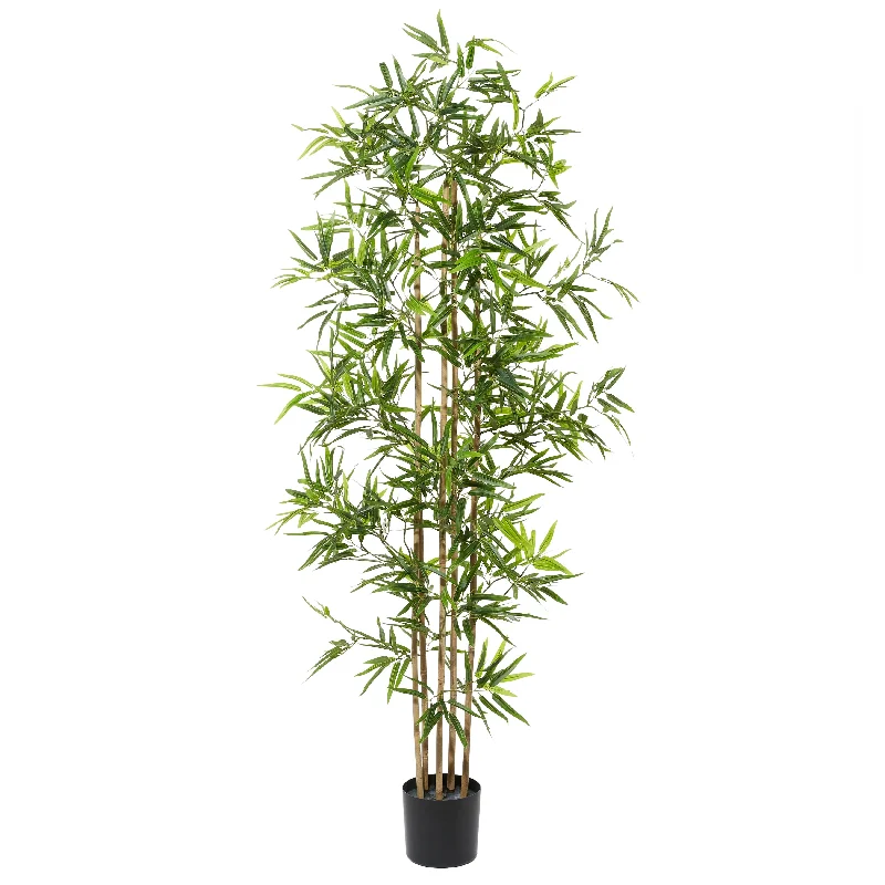 Faux Foliage Bamboo Artificial Tree with Realistic Leaves and Black Plastic Pot - Green - Roche River Decor - 32"W x 34"L x 72"H