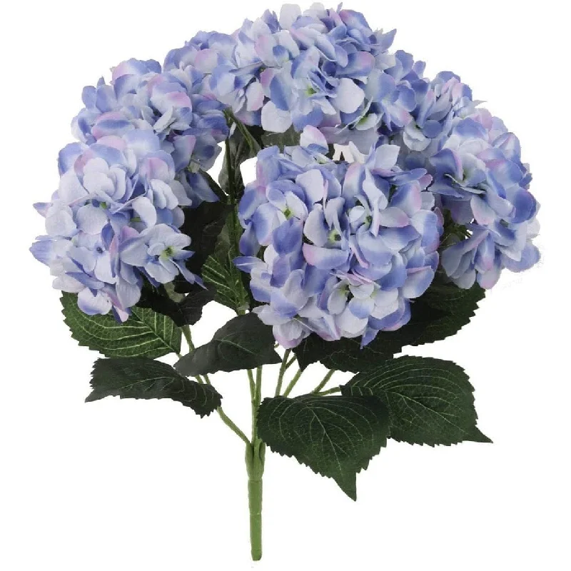 Floral Home Hydrangea Flower Stems Bush, 7 Heads, UV Resistant - Blue