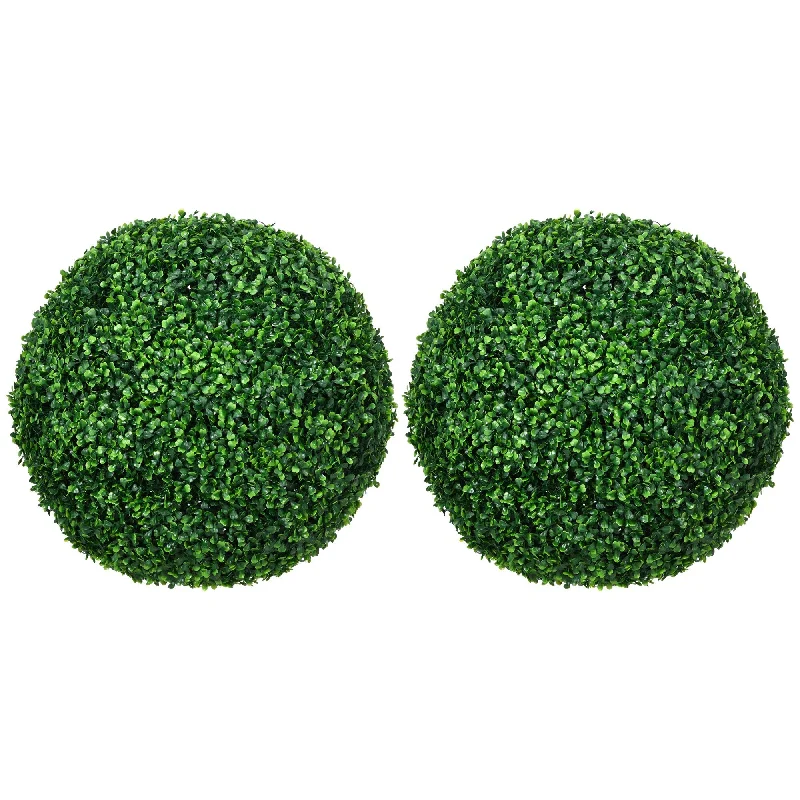 HOMCOM Set of 2 19.75 Inch Artificial Ball Boxwood Topiary Trees Balls, Indoor Outdoor Fake Plants for Home