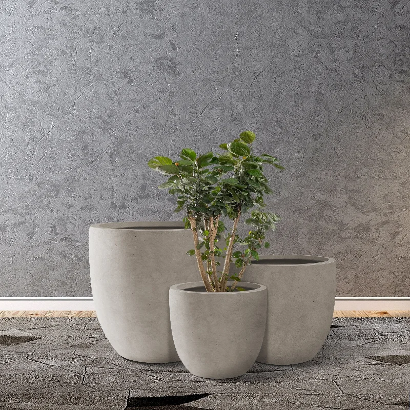 Kante 20", 16.5", 13.3"W Weathered Finish Round Concrete Planters (Set of 3), Outdoor/Indoor Decorative Pots w/ Drainage Hole