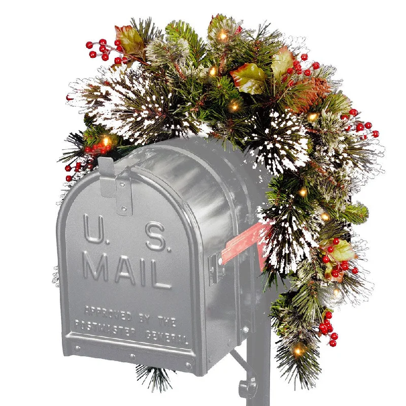 National Tree Company 3 ft. Wintry Pine Mailbox Swag with Battery-operated Warm White LED Lights - 3 ft