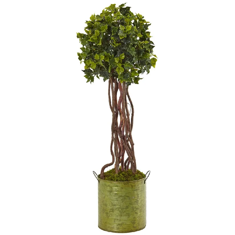 Nearly Natural Silk 2.5-foot Indoor/Outdoor Artificial English Ivy Tree in Metal Planter