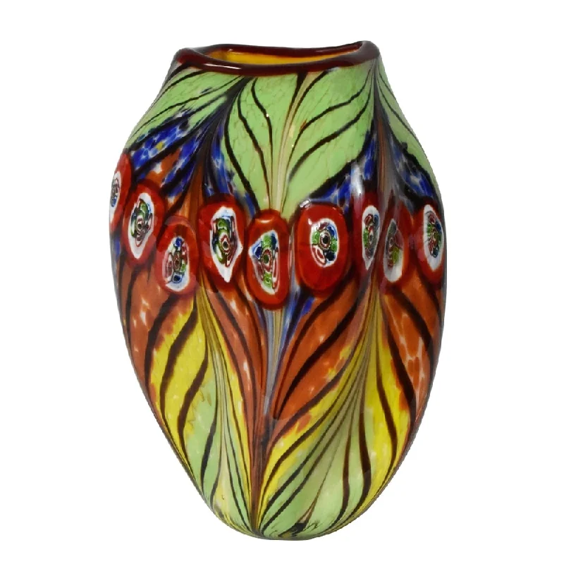 Peacock Feather Hand Blown Art Glass Vase