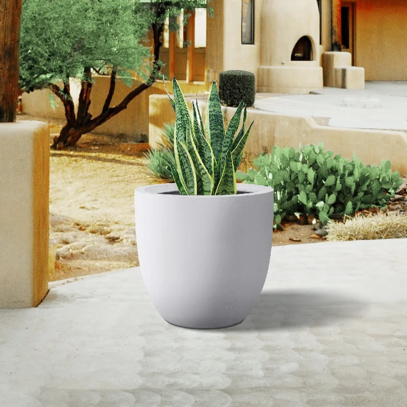 Plantara 14"D Round Solid White Concrete planter with Drainage Hole, Outdoor Flower pot, Modern Planter pot for Garden