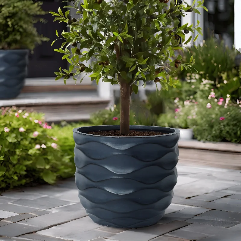 Round Black Waves Indoor/Outdoor MgO Planter