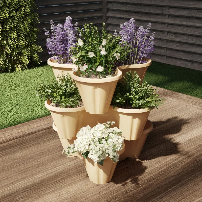 Set of 3 Stacking Planter Tower - 3-Tier Space Saving Flower Pots by Pure Garden - 13.5 x 10.75 x 4.75