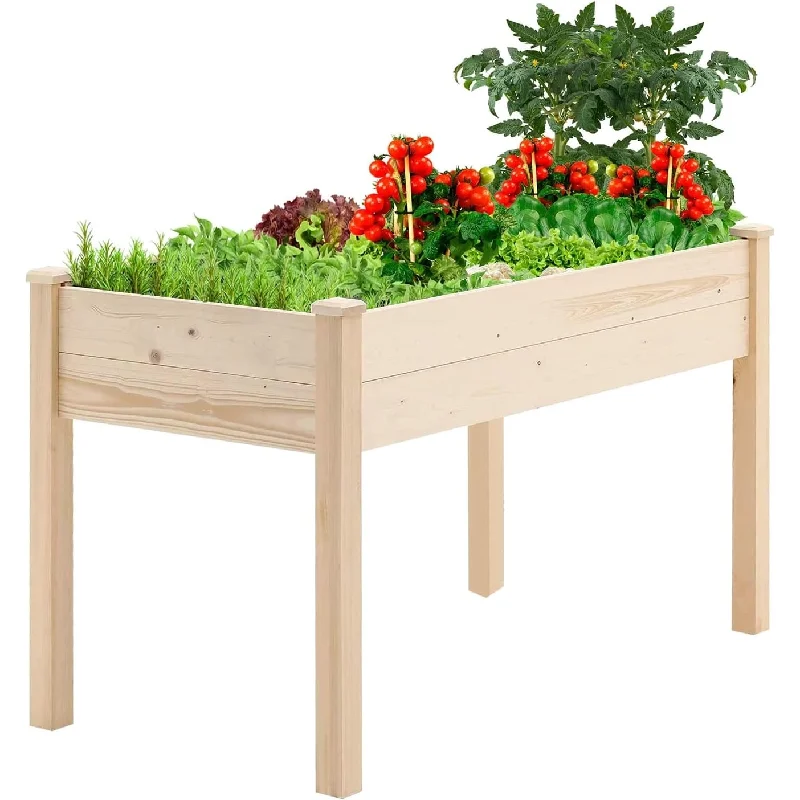 SUNCROWN Outdoor 4 FT Wooden Raised Garden Bed Elevated Planter Box