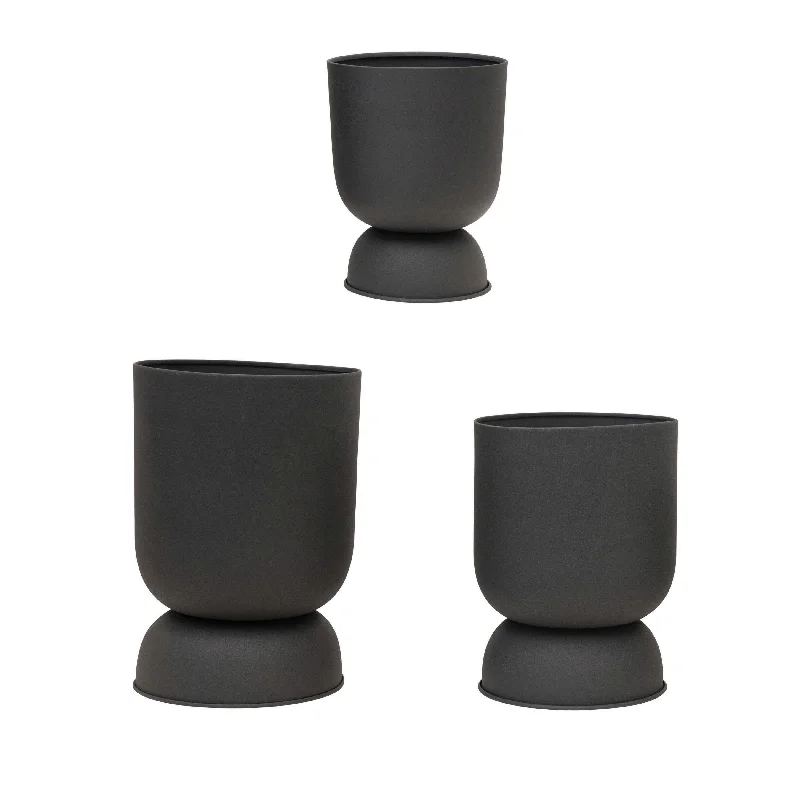 Textured Metal Footed Planters, Black Finish, Set of 3 (Holds 9", 8" & 7" Pots)