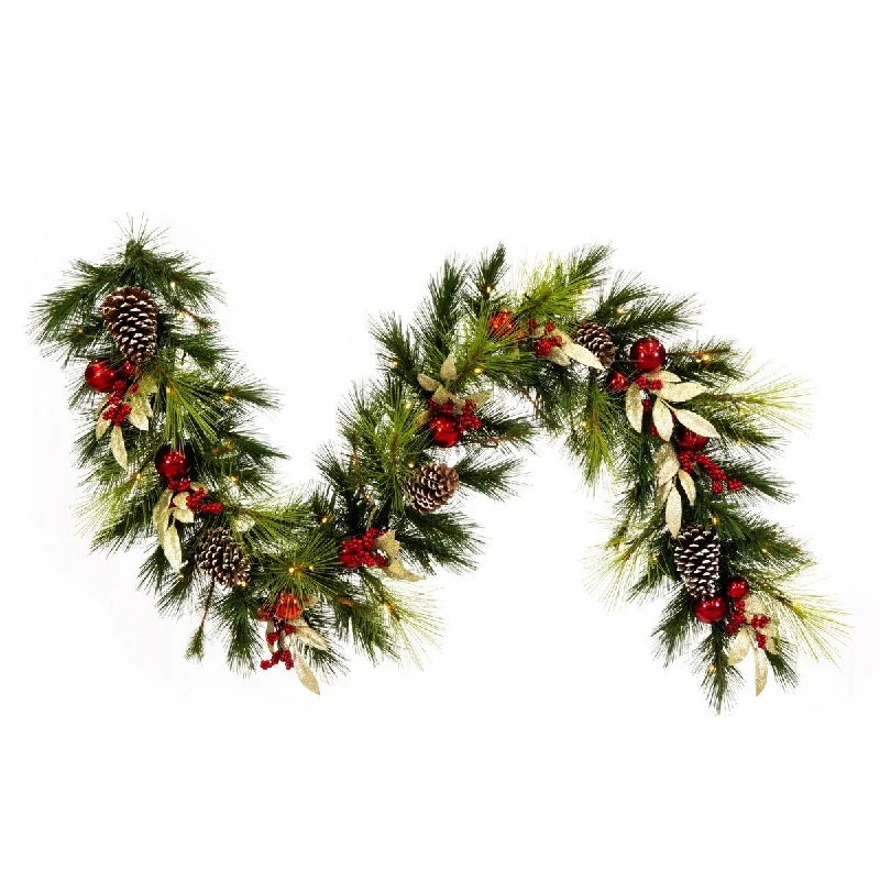 Vickerman 6' x 16" Artificial Christmas Garland, Battery Operated Warm White Lights - Warm White