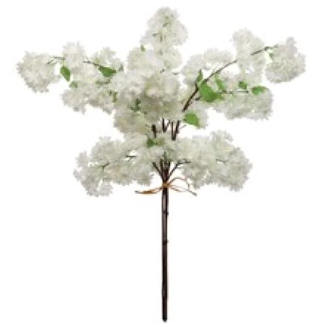 White Cherry Blossom Stem Set of 3 40 Inch Silk Flowers by Floral Home